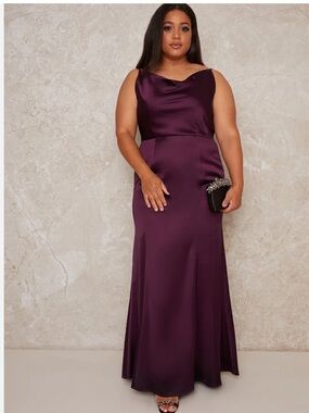 NWTs Chi Chi London Cowl Neck Purple Dress, Sz 10